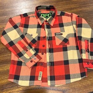 DIXXON Kids Plaid Button Down Shirt - Red, Black, and Tan